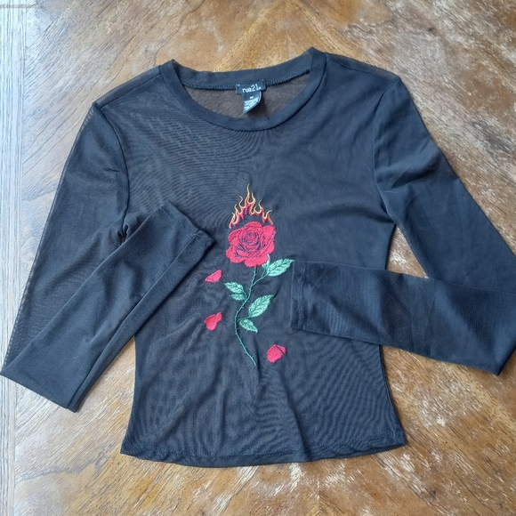 Rue21 Tops - 🍀Goth Sheer Mesh Long Sleeve Crop Top!!!!